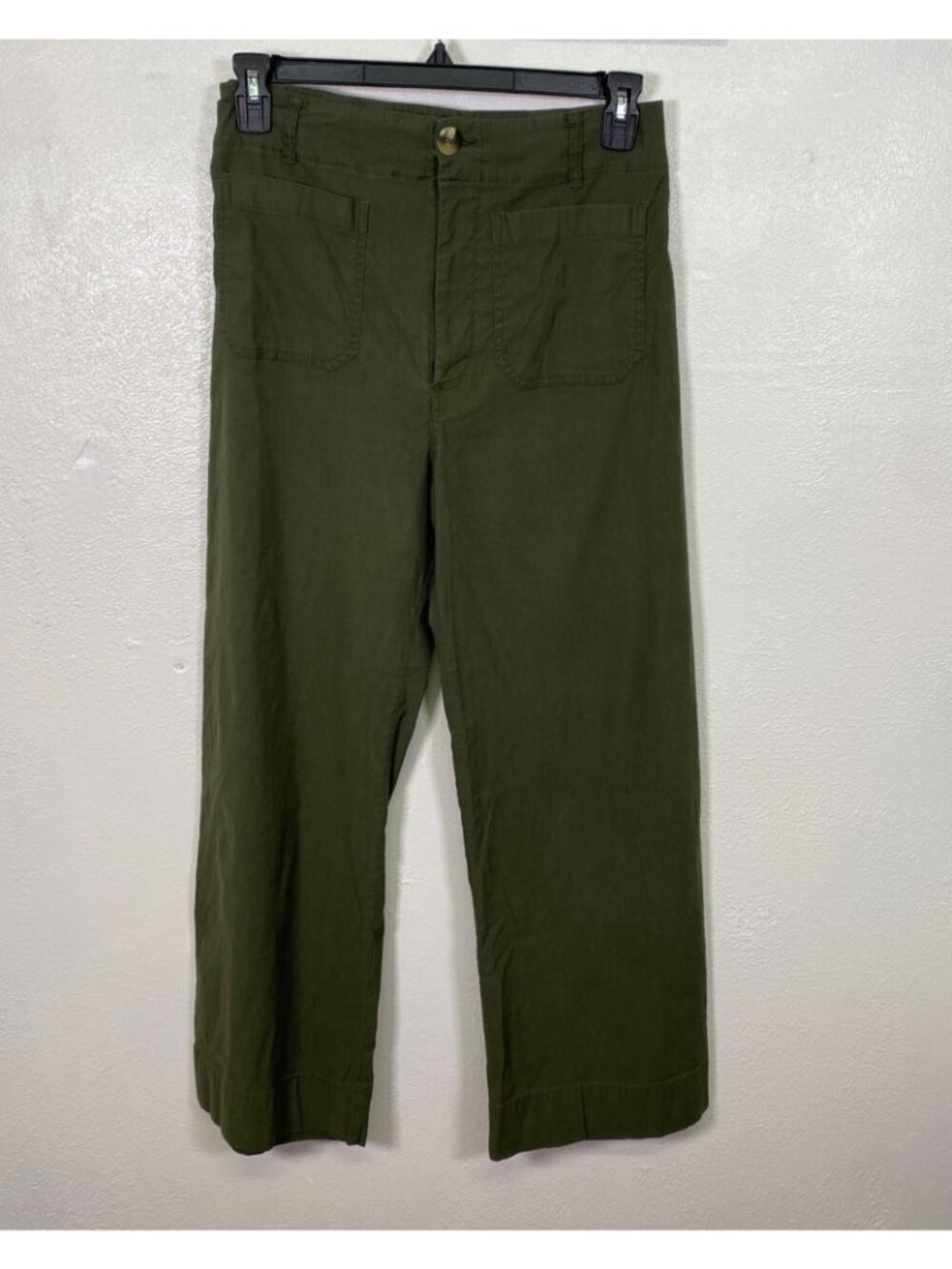 Anthropologie Maeve Colette Wide-Leg Cropped Pants Olive Green High Rise 30 Tall - Picture 3 of 16